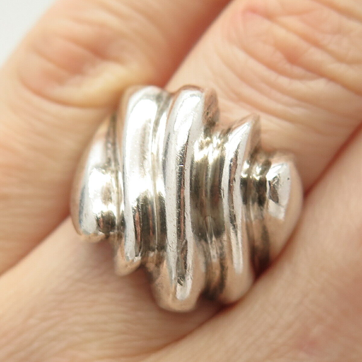 925 Sterling Silver Vintage Mexico Wrinkled Ring Size 7 3/4