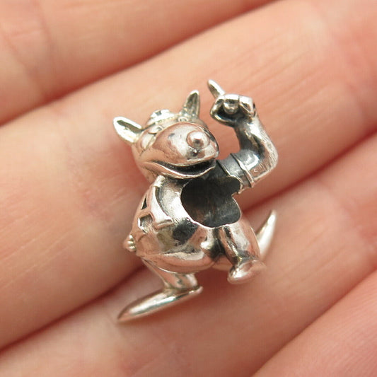 925 Sterling Silver Vintage Wolf in Cap Bead Charm