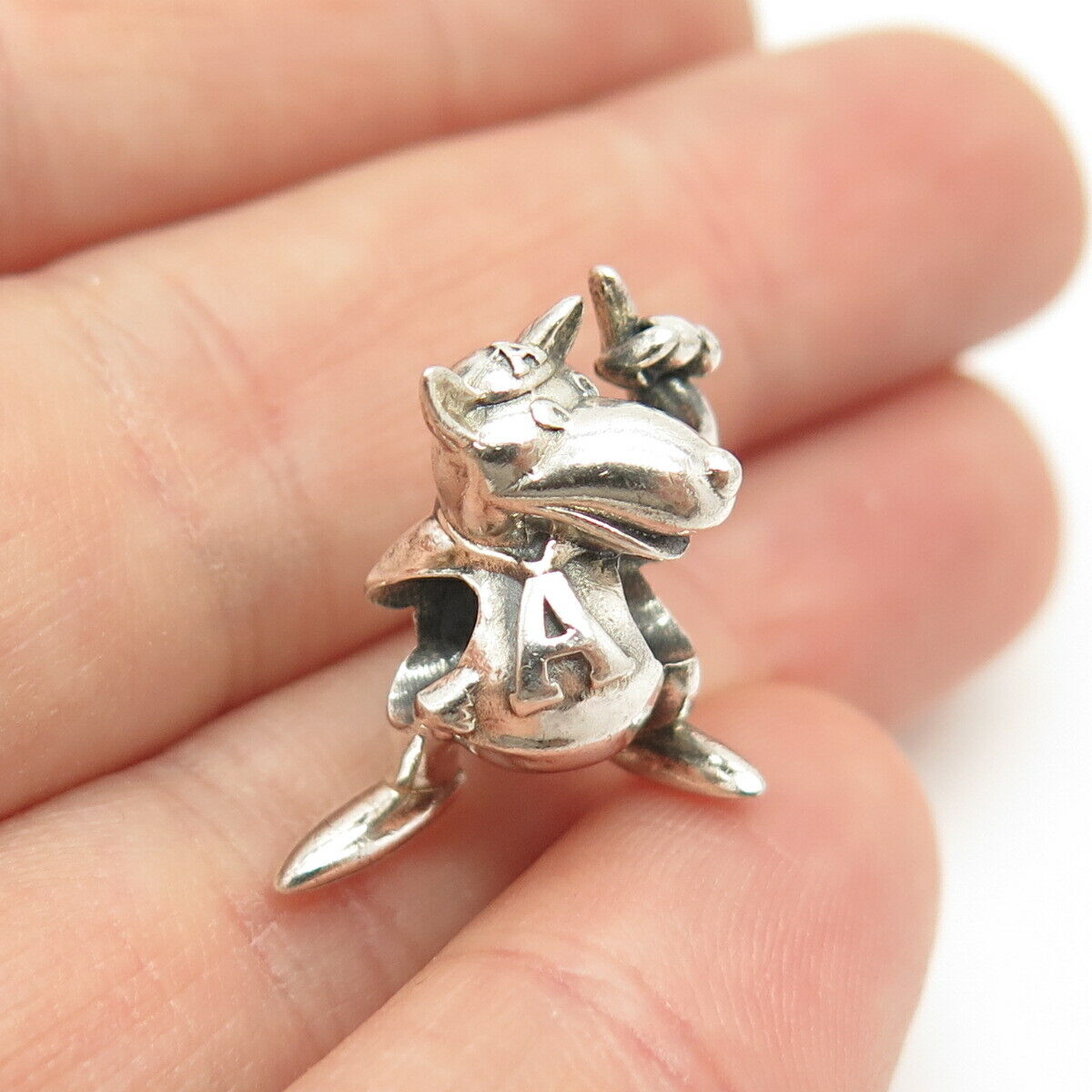 925 Sterling Silver Vintage Wolf in Cap Bead Charm