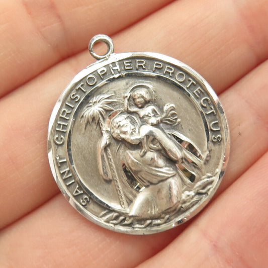 925 Sterling Silver Vintage St. Christopher Religious Pendant