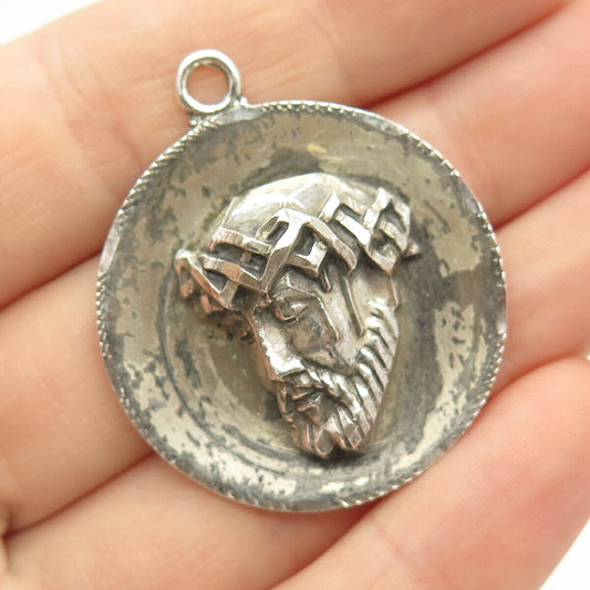 925 Sterling Silver Antique Creed Jesus Religious Pendant