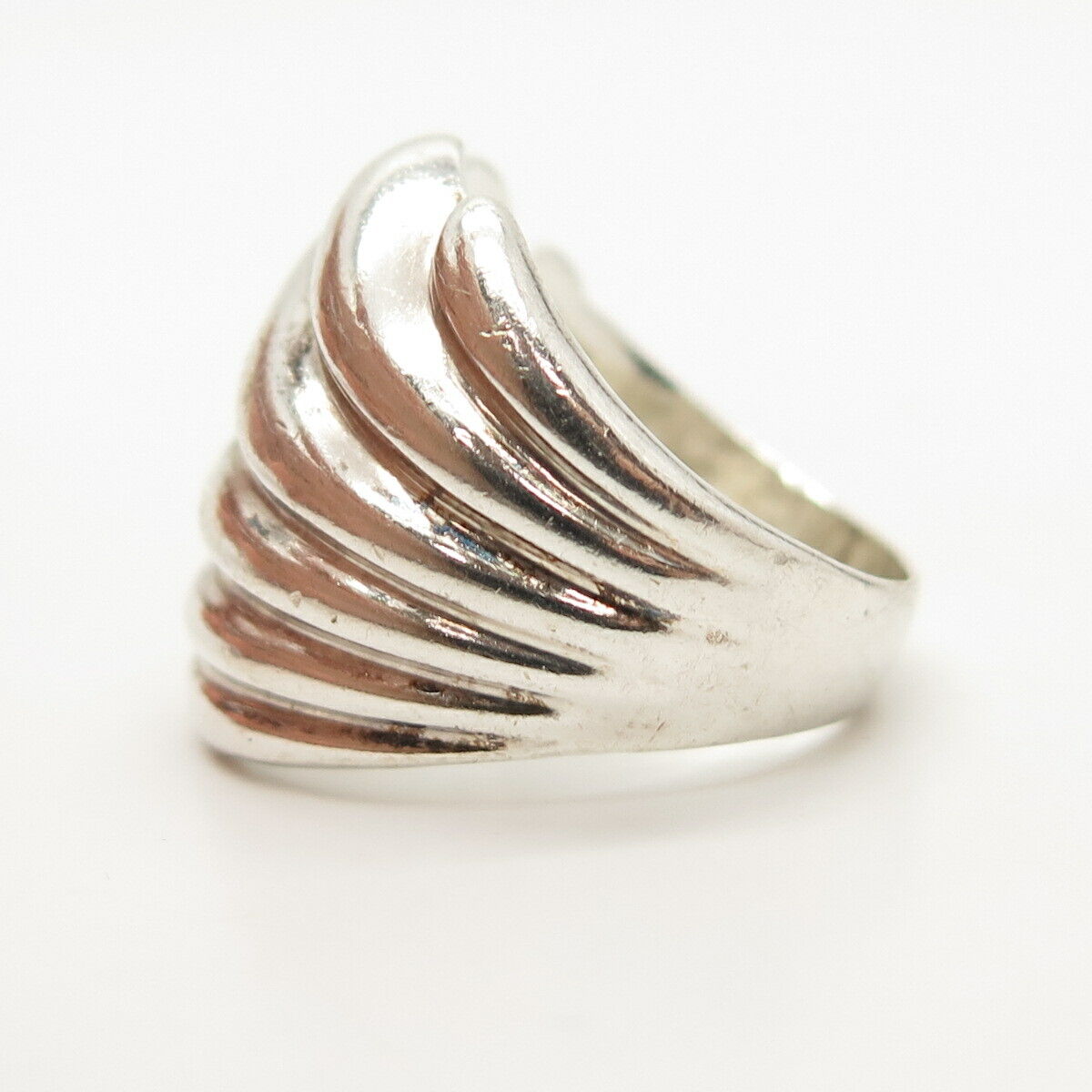 925 Sterling Silver Vintage Puffy Ribbed Ring Size 7