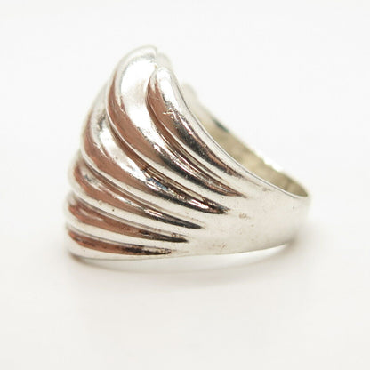 925 Sterling Silver Vintage Puffy Ribbed Ring Size 7