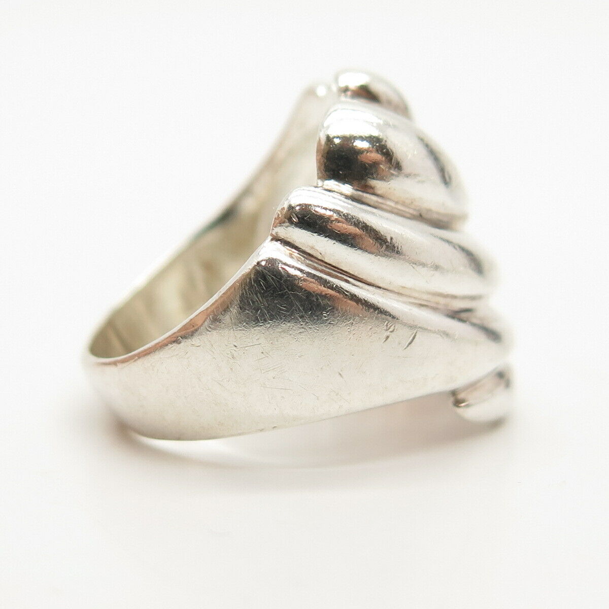 925 Sterling Silver Vintage Puffy Ribbed Ring Size 7