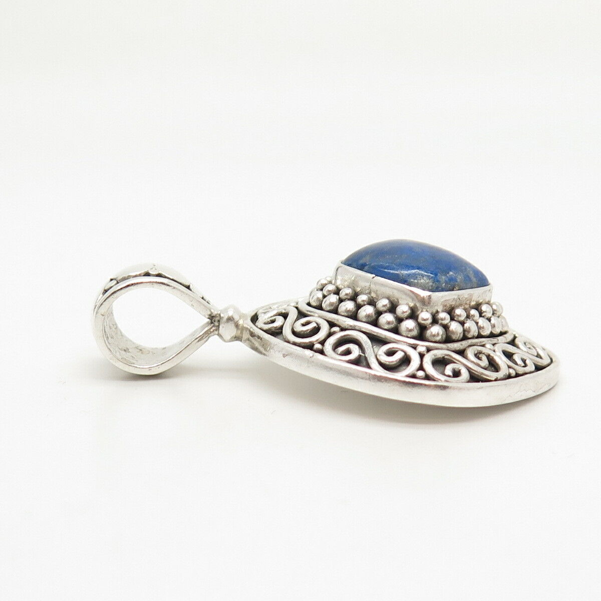 925 Sterling Silver Vintage Suarti Bali Real Lapis Lazuli Gem Ornate Pendant