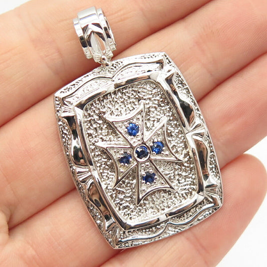 925 Sterling Silver Real Sapphire Gemstone Cross Design Pendant