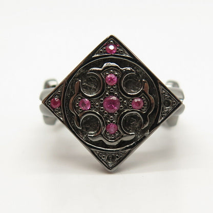 925 Sterling Silver Real Ruby Gemstone Cross Design Square Ring Size 10