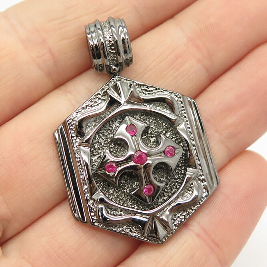 925 Sterling Silver Real Ruby Gemstone Cross Design Slide Pendant