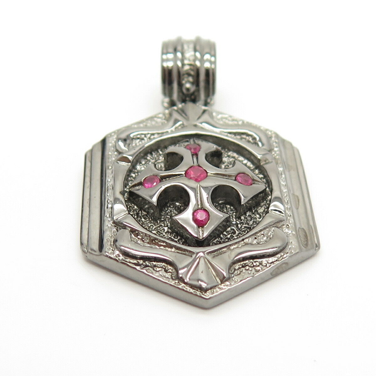 925 Sterling Silver Real Ruby Gemstone Cross Design Slide Pendant