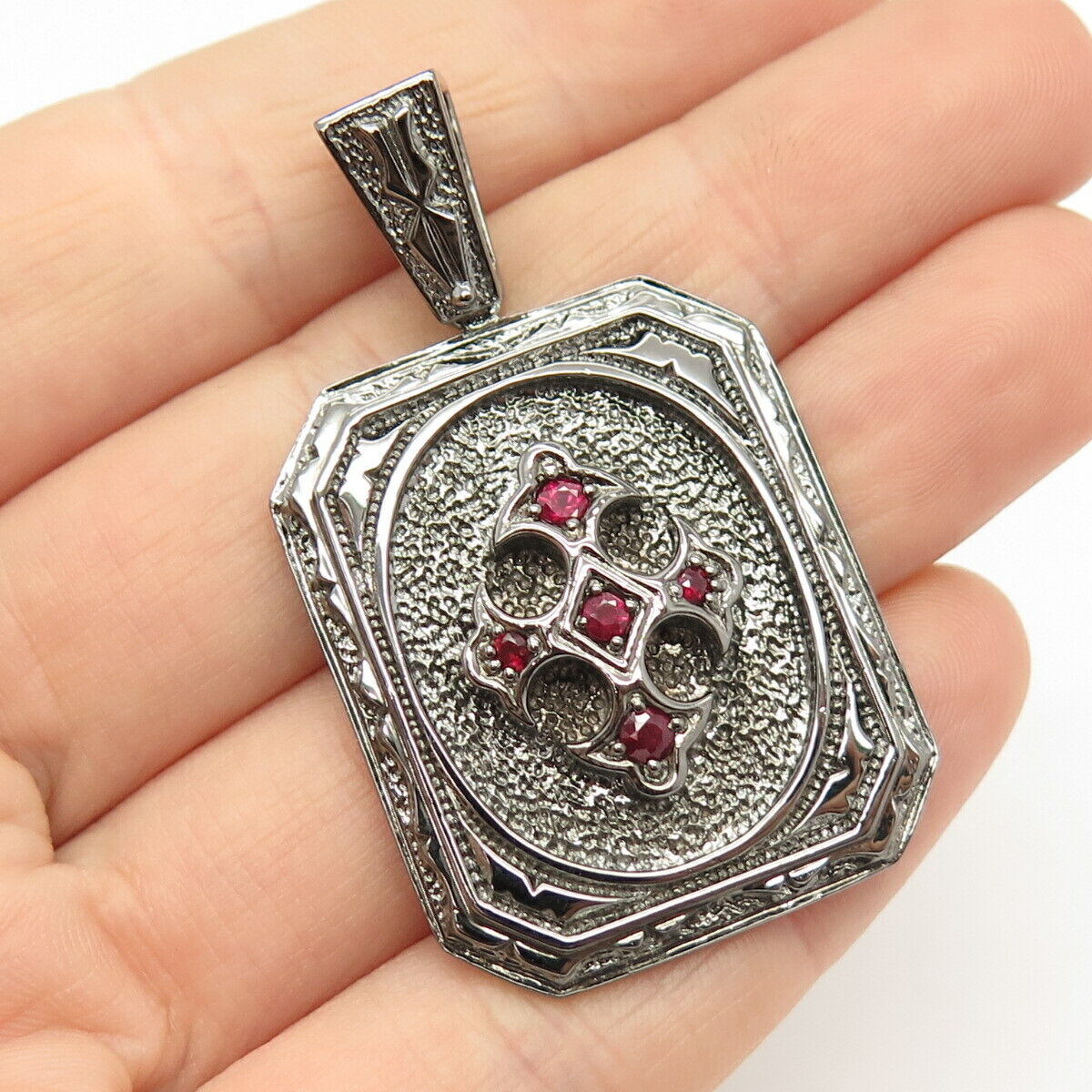 925 Sterling Silver Real Ruby Gemstone Cross Design Pendant