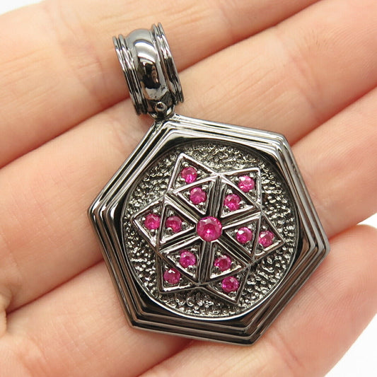 925 Sterling Silver Real Ruby Gem Star of David Judaica Slide Pendant