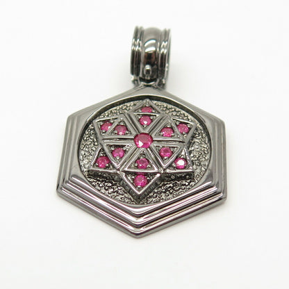 925 Sterling Silver Real Ruby Gem Star of David Judaica Slide Pendant