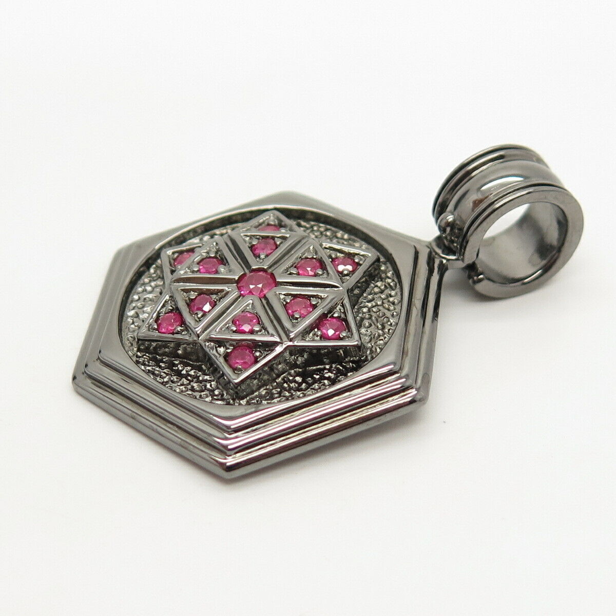 925 Sterling Silver Real Ruby Gem Star of David Judaica Slide Pendant