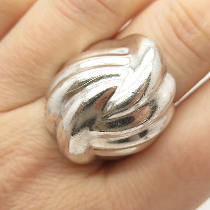 925 Sterling Silver Vintage Mexico Ribbed Wide Ring Size 7.5