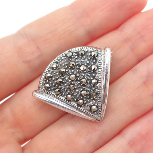 925 Sterling Silver Vintage Real Marcasite Modernist Oxidized Pin Brooch