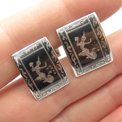 925 Sterling Silver Vintage Siam Niello Hindu Goddess Cufflinks