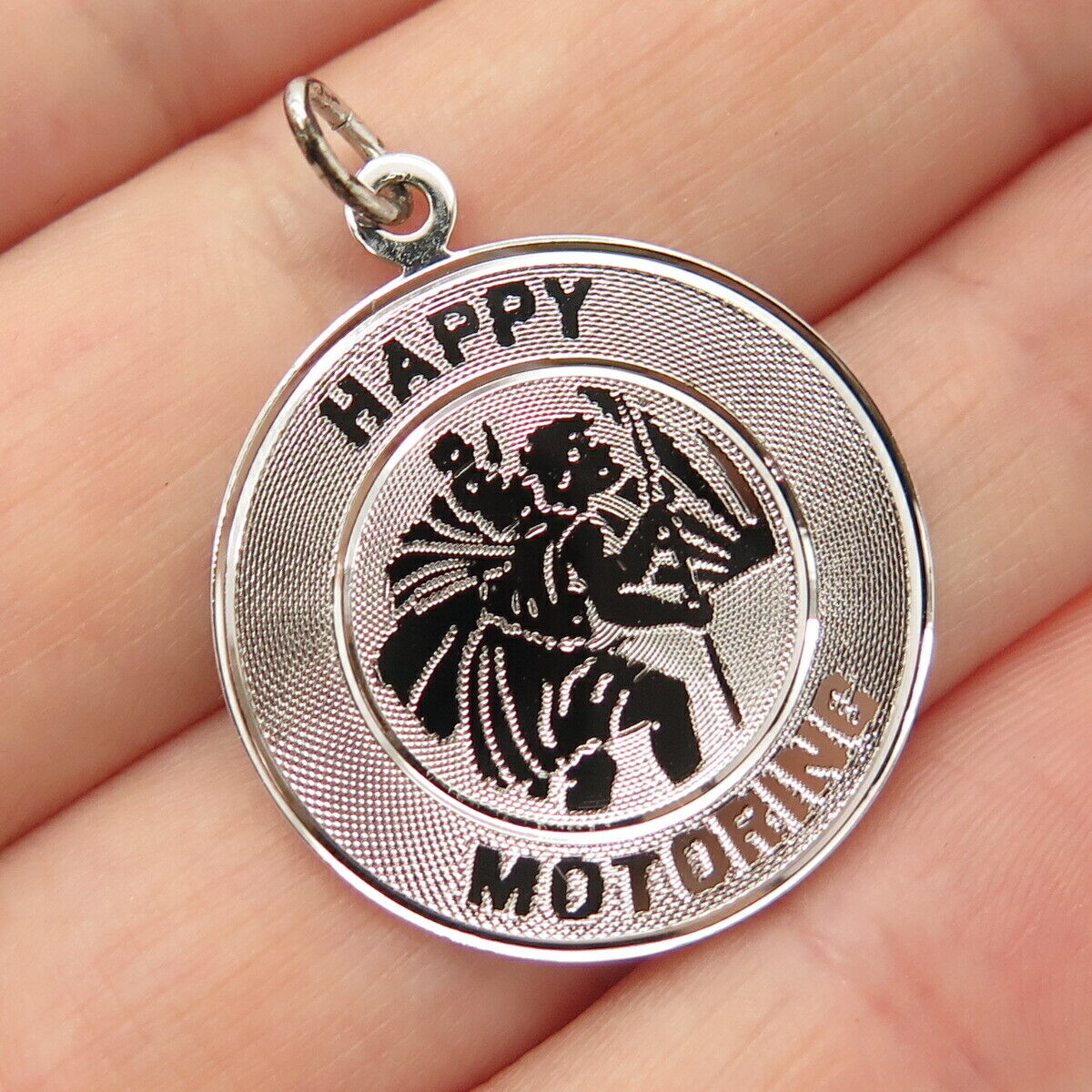 925 Sterling Silver Vintage Geronimo "Happy Motoring" St. Christopher Pendant