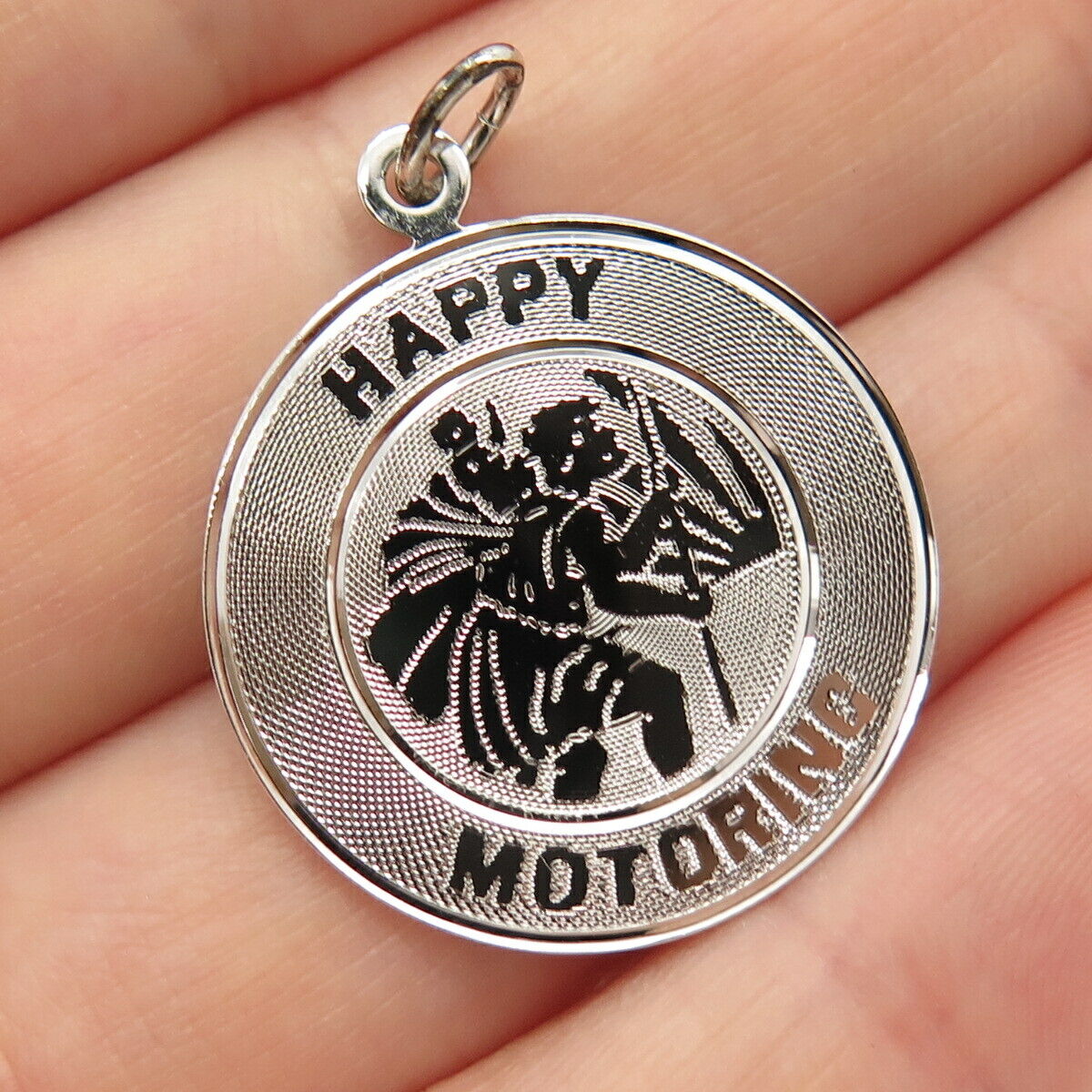 925 Sterling Silver Vintage Geronimo "Happy Motoring" St. Christopher Pendant