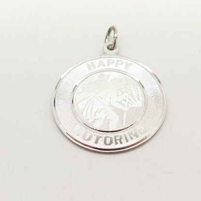 925 Sterling Silver Vintage Geronimo "Happy Motoring" St. Christopher Pendant