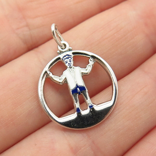 925 Sterling Silver Vintage Enamel Boy Round Pendant