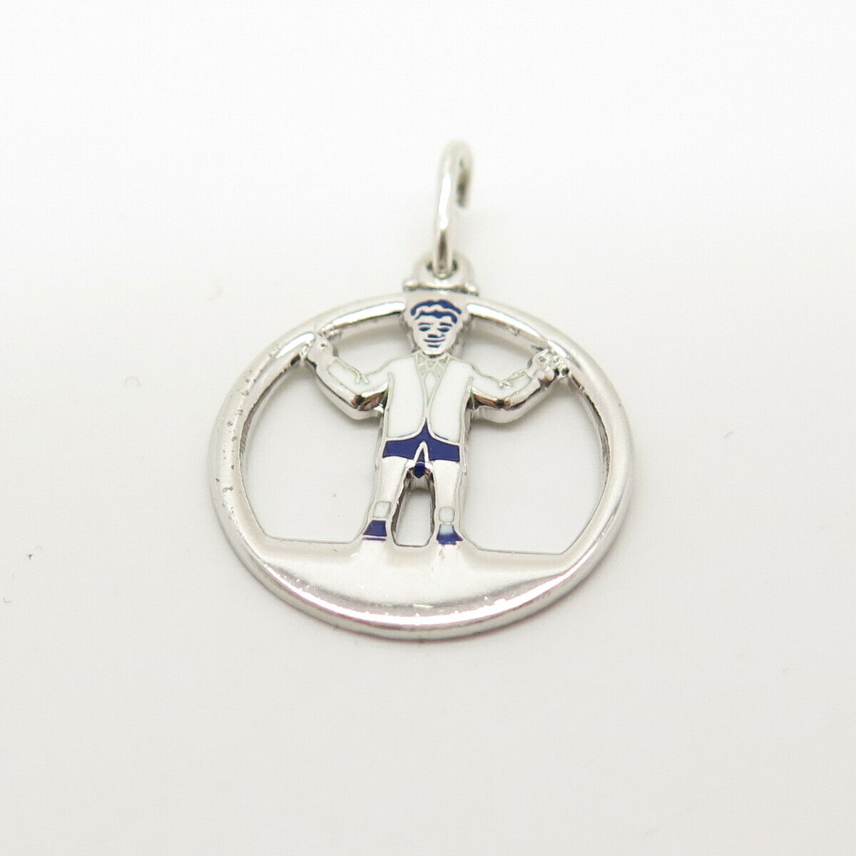 925 Sterling Silver Vintage Enamel Boy Round Pendant