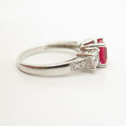 925 Sterling Silver White & Pink C Z Ring Size 7