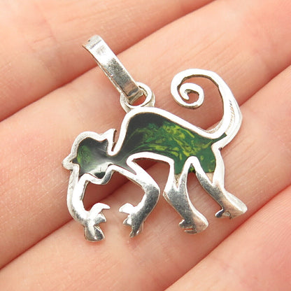 925 Sterling Silver Vintage Enamel Abstract Monkey Design Pendant