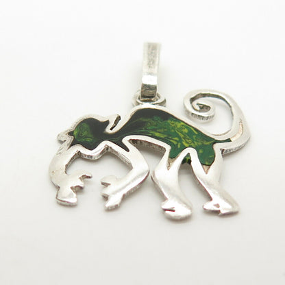 925 Sterling Silver Vintage Enamel Abstract Monkey Design Pendant