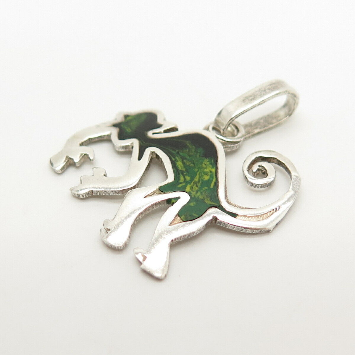 925 Sterling Silver Vintage Enamel Abstract Monkey Design Pendant