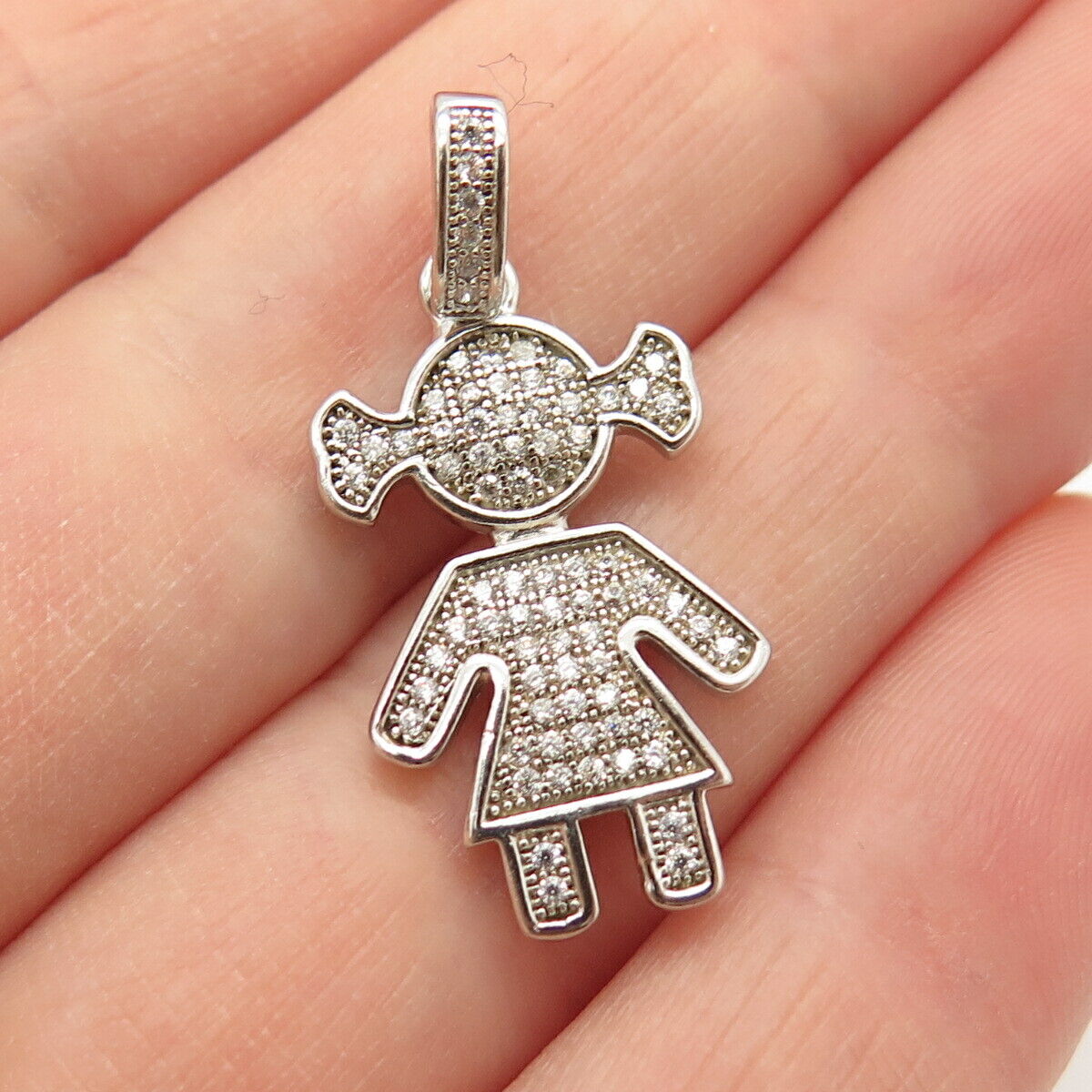 925 Sterling Silver Pave C Z Girl Design Pendant