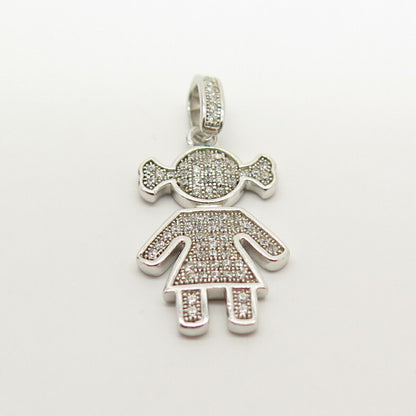 925 Sterling Silver Pave C Z Girl Design Pendant