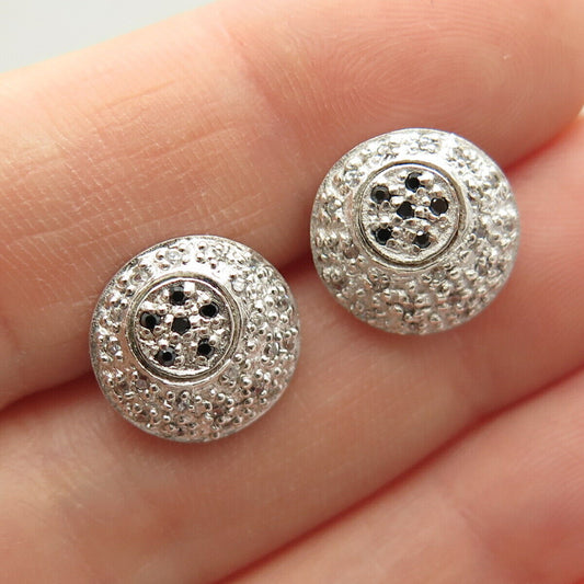 925 Sterling Silver White & Black C Z Stud Earrings