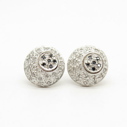 925 Sterling Silver White & Black C Z Stud Earrings