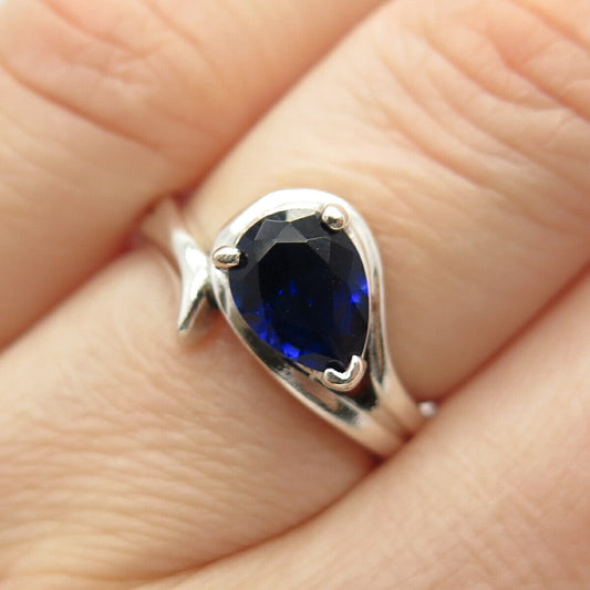 925 Sterling Silver Blue C Z Ring Size 6