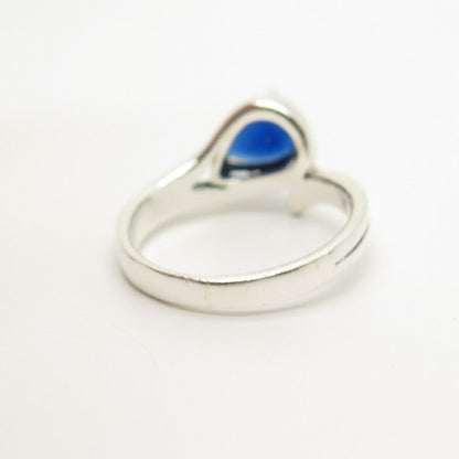 925 Sterling Silver Blue C Z Ring Size 6