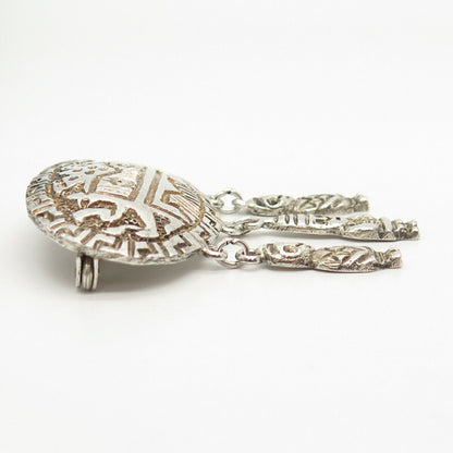 900 Silver Vintage Tribal Dangling Pin Brooch