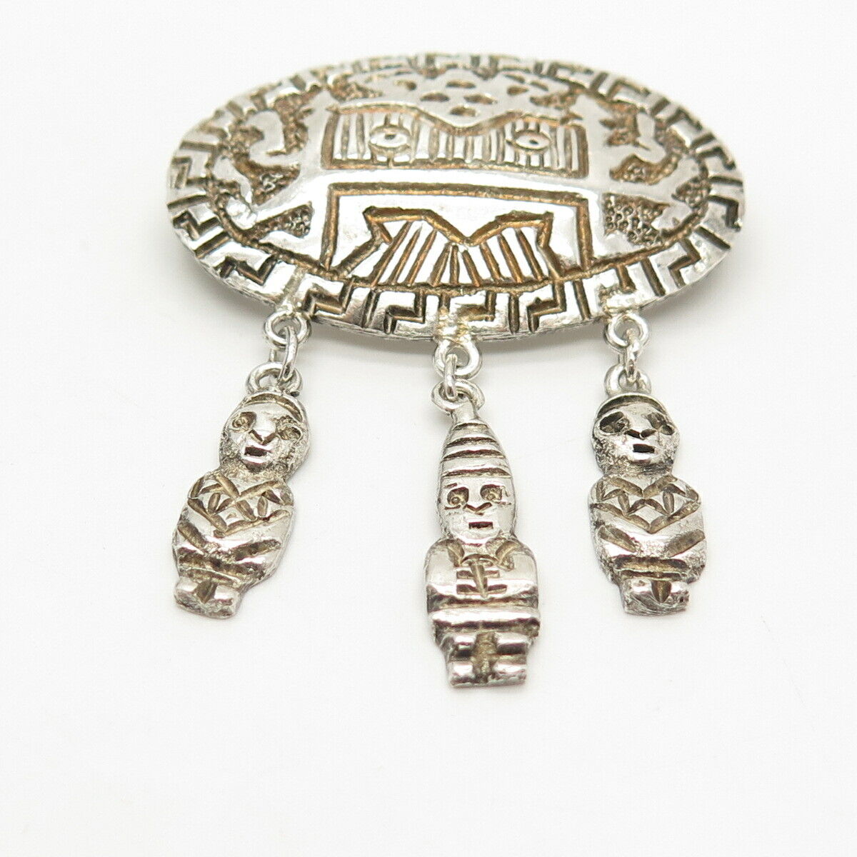 900 Silver Vintage Tribal Dangling Pin Brooch