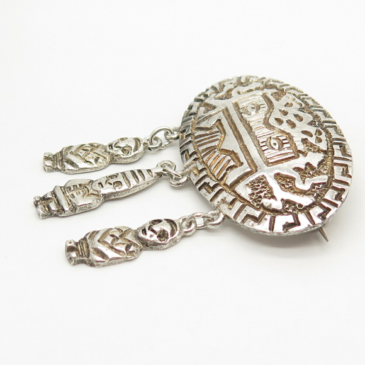 900 Silver Vintage Tribal Dangling Pin Brooch