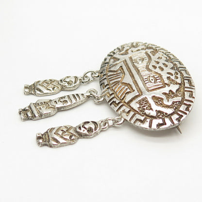 900 Silver Vintage Tribal Dangling Pin Brooch