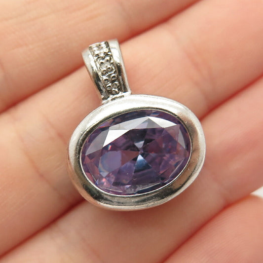 925 Sterling Silver Vintage Amethyst-Tone C Z Pendant