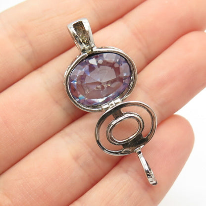 925 Sterling Silver Vintage Amethyst-Tone C Z Pendant