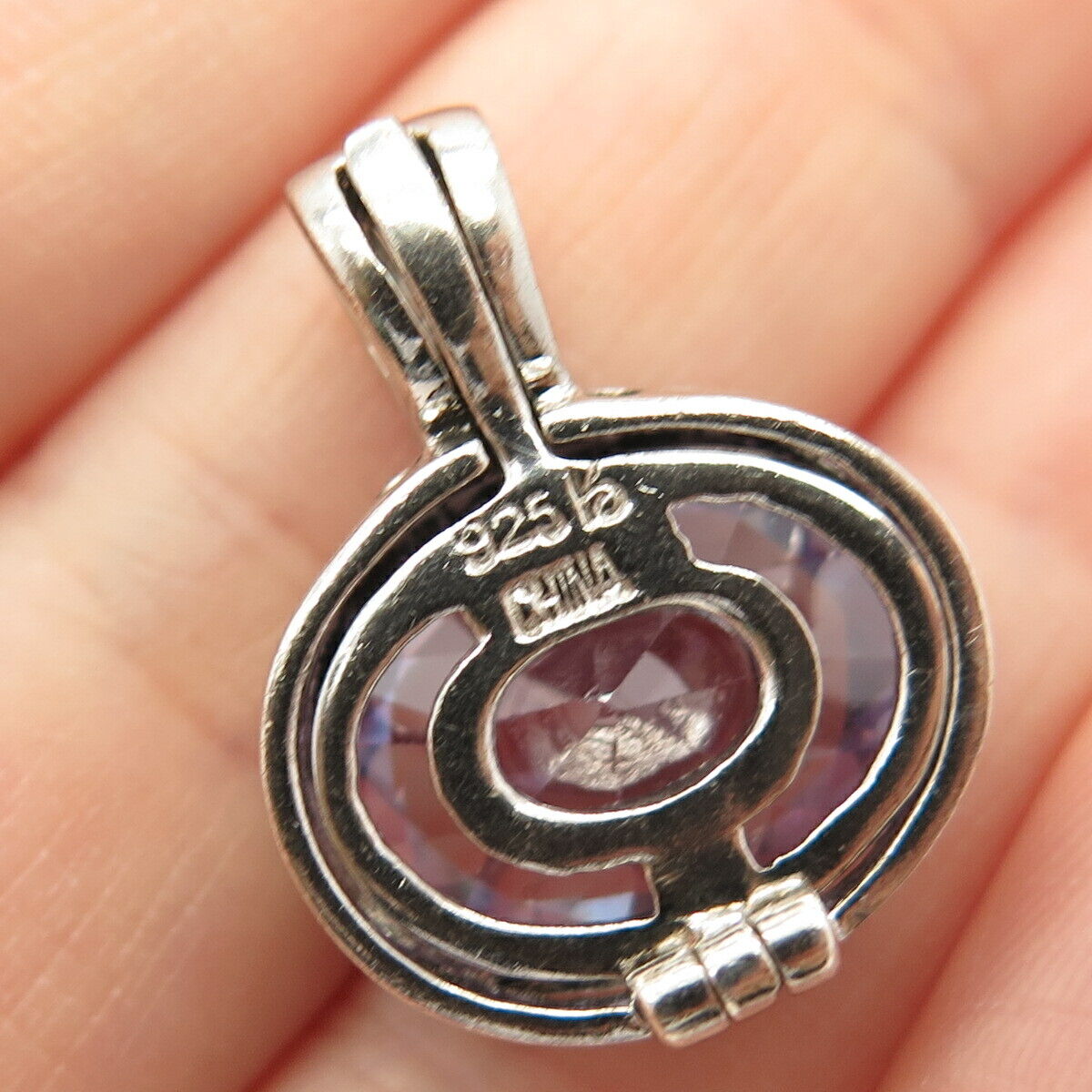 925 Sterling Silver Vintage Amethyst-Tone C Z Pendant