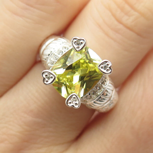 925 Sterling Silver Peridot-Tone C Z Ring Size 8