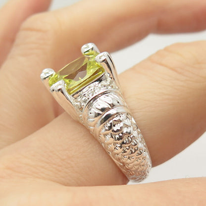 925 Sterling Silver Peridot-Tone C Z Ring Size 8