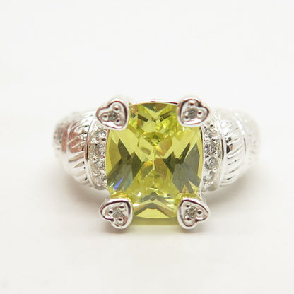 925 Sterling Silver Peridot-Tone C Z Ring Size 8