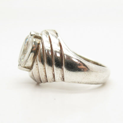 925 Sterling Silver Vintage C Z Ribbed Ring Size 9