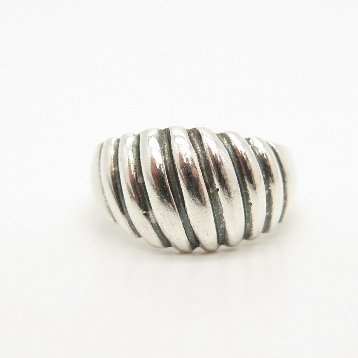 925 Sterling Silver Vintage Ribbed Ring Size 5 3/4