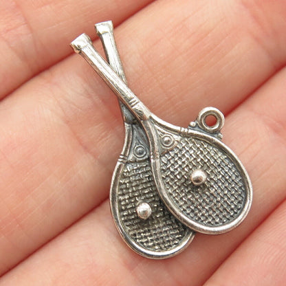 925 Sterling Silver Vintage S K Tennis Racquets & Ball Pendant