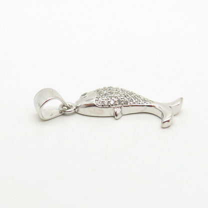 925 Sterling Silver Pave C Z Fish Pendant