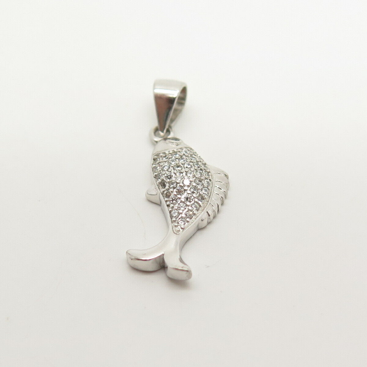 925 Sterling Silver Pave C Z Fish Pendant